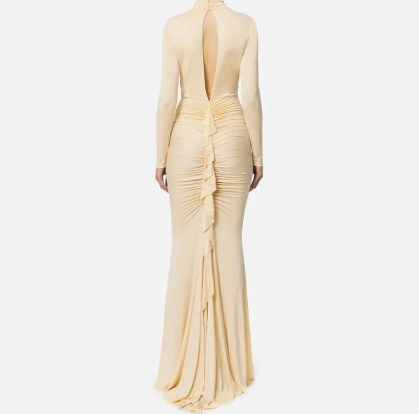 Elisabetta Franchi Abiti Red Carpet | Red Carpet^Abito red carpet in jersey drappeggiato con collana Crema