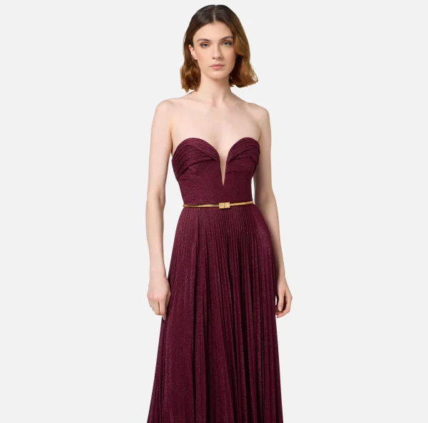 Elisabetta Franchi Abiti Red Carpet | Red Carpet^Abito red carpet in jersey lurex plissettato con cintura RougeNoir