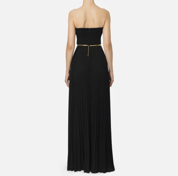Elisabetta Franchi Abiti Red Carpet | Red Carpet^Abito red carpet in jersey lurex plissettato con cintura Nero