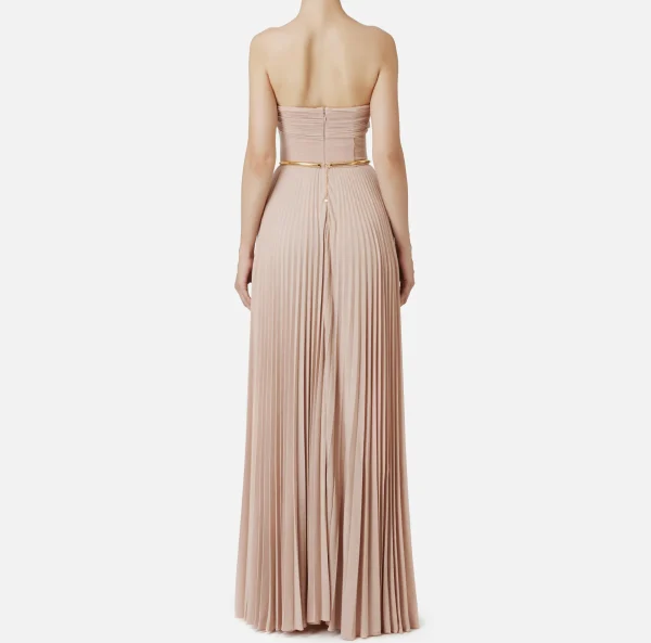 Elisabetta Franchi Abiti Red Carpet | Red Carpet^Abito red carpet in jersey lurex plissettato con cintura Carne