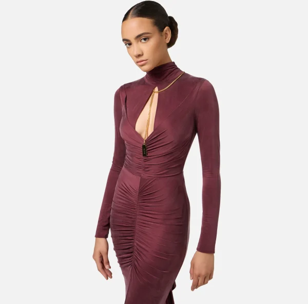Elisabetta Franchi Abiti Red Carpet | Red Carpet^Abito red carpet in jersey drappeggiato con collana RougeNoir