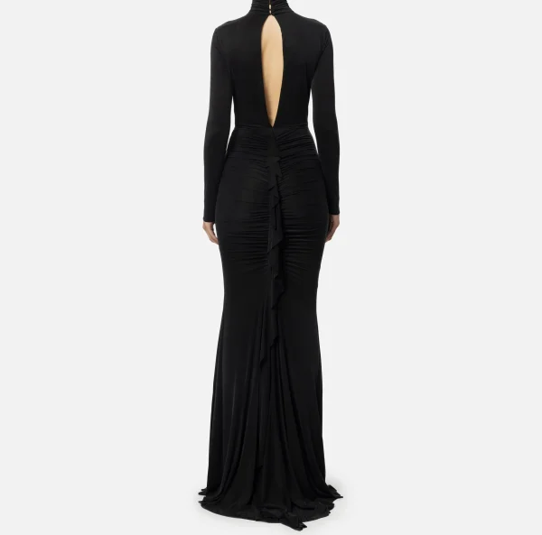 Elisabetta Franchi Abiti Red Carpet | Red Carpet^Abito red carpet in jersey drappeggiato con collana Nero