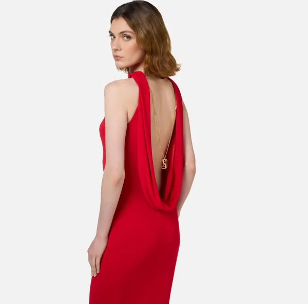 Elisabetta Franchi Abiti Red Carpet | Red Carpet^Abito red carpet in jersey con collana sulla schiena RedPassion
