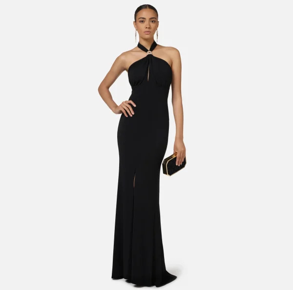 Elisabetta Franchi Abiti Red Carpet | Red Carpet^Abito red carpet in jersey con drappeggio e placca logo Nero