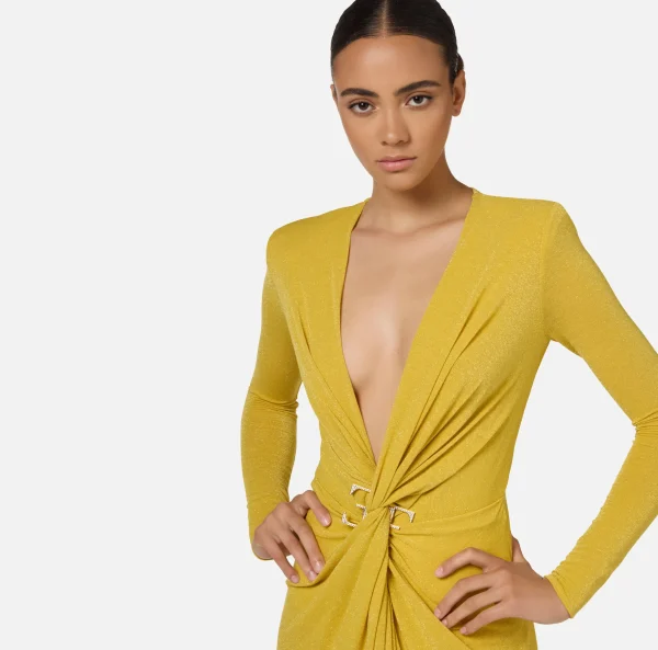 Elisabetta Franchi Abiti | Abiti Red Carpet^Abito red carpet in jersey lurex con nodo e accessorio logo Mimosa