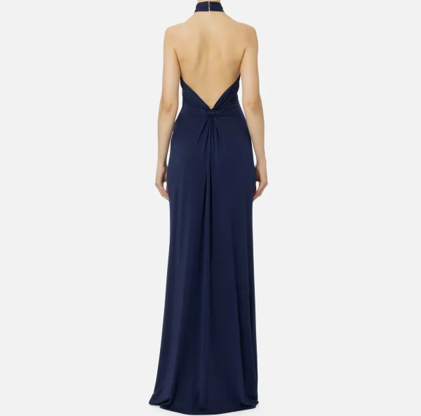 Elisabetta Franchi Abiti Red Carpet | Red Carpet^Abito red carpet in jersey con drappeggio e placca logo Navy