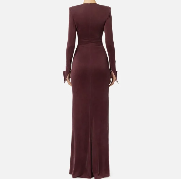 Elisabetta Franchi Abiti Red Carpet | Red Carpet^Abito red carpet in jersey drappeggiato con fusciacca RougeNoir/Burro
