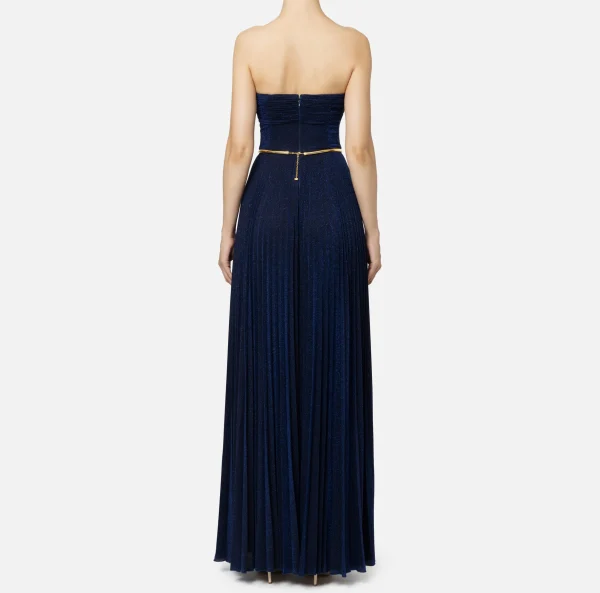 Elisabetta Franchi Abiti Red Carpet | Red Carpet^Abito red carpet in jersey lurex plissettato con cintura Navy