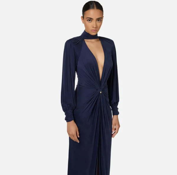 Elisabetta Franchi Abiti Red Carpet | Red Carpet^Abito red carpet in jersey cupro con nodo Navy