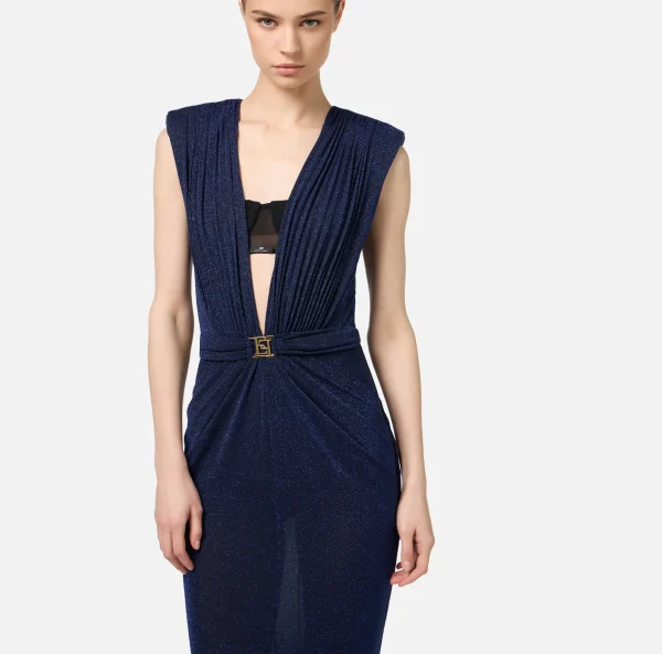 Elisabetta Franchi Abiti Red Carpet | Red Carpet^Abito red carpet in jersey lurex con reggiseno Navy/Nero