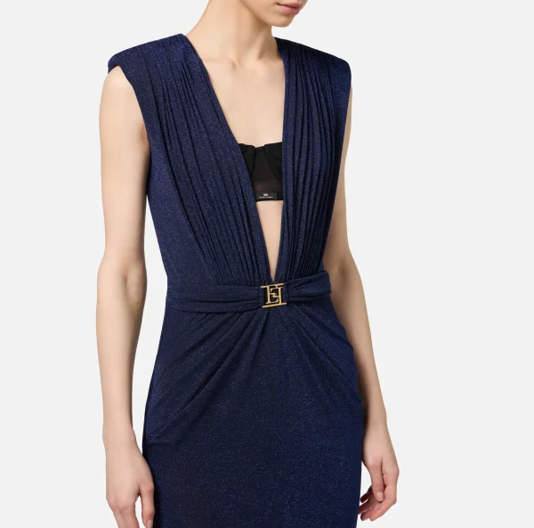 Elisabetta Franchi Abiti Red Carpet | Red Carpet^Abito red carpet in jersey lurex con reggiseno Navy/Nero