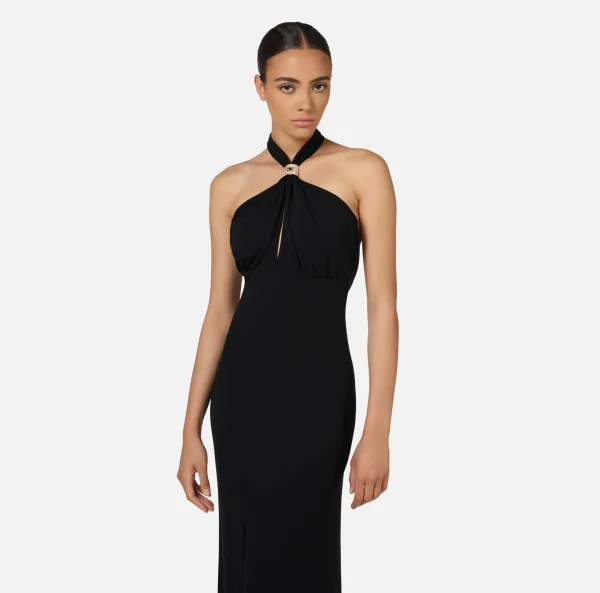 Elisabetta Franchi Abiti Red Carpet | Red Carpet^Abito red carpet in jersey con drappeggio e placca logo Nero