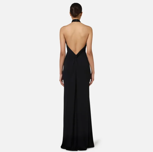 Elisabetta Franchi Abiti Red Carpet | Red Carpet^Abito red carpet in jersey con drappeggio e placca logo Nero