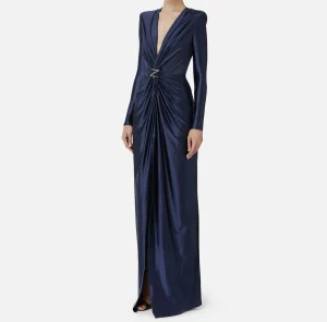 Elisabetta Franchi Abiti Red Carpet | Red Carpet^Abito red carpet in lycra con nodo e accessorio logo Navy