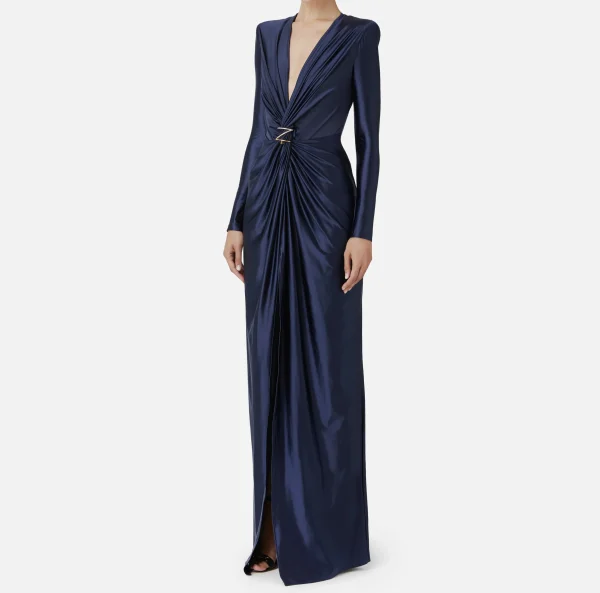Elisabetta Franchi Abiti Red Carpet | Red Carpet^Abito red carpet in lycra con nodo e accessorio logo Navy