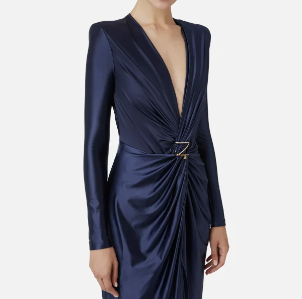 Elisabetta Franchi Abiti Red Carpet | Red Carpet^Abito red carpet in lycra con nodo e accessorio logo Navy