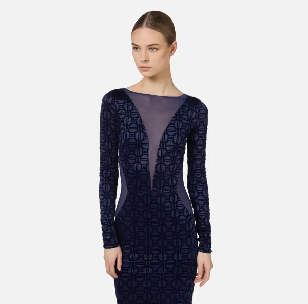 Elisabetta Franchi Abiti Red Carpet | Red Carpet^Abito red carpet in lycra flock e tulle Navy