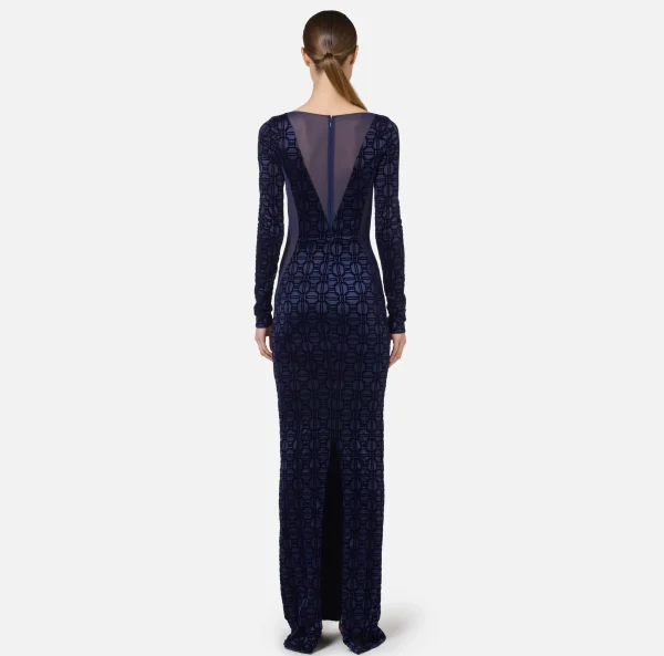 Elisabetta Franchi Abiti Red Carpet | Red Carpet^Abito red carpet in lycra flock e tulle Navy