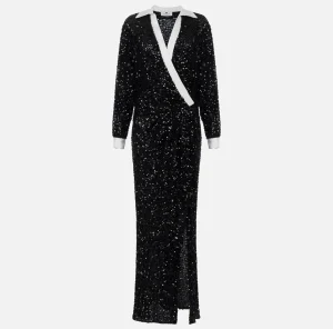 Elisabetta Franchi Abiti Red Carpet | Red Carpet^Abito red carpet in paillettes con inserti in raso Nero/Avorio