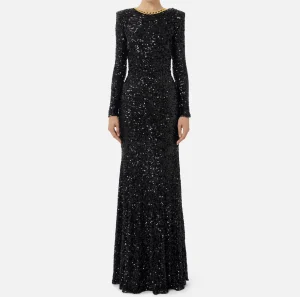 Elisabetta Franchi Abiti Red Carpet | Red Carpet^Abito red carpet in paillettes con catena e strass Nero