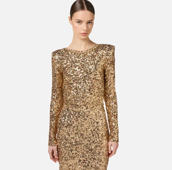 Elisabetta Franchi Abiti Red Carpet | Red Carpet^Abito red carpet in paillettes con catena e strass Gold
