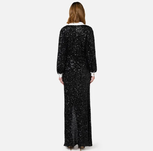 Elisabetta Franchi Abiti Red Carpet | Red Carpet^Abito red carpet in paillettes con inserti in raso Nero/Avorio