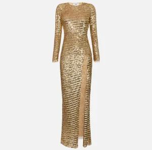Elisabetta Franchi Abiti Red Carpet | Red Carpet^Abito red carpet in tulle ricamato con paillettes con cut-out Gold