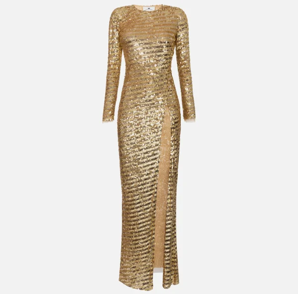 Elisabetta Franchi Abiti Red Carpet | Red Carpet^Abito red carpet in tulle ricamato con paillettes con cut-out Gold