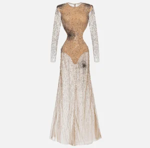 Elisabetta Franchi Abiti Red Carpet | Red Carpet^Abito red carpet in tulle stretch ricamato con paillettes fireworks Steel