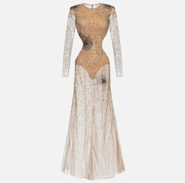 Elisabetta Franchi Abiti Red Carpet | Red Carpet^Abito red carpet in tulle stretch ricamato con paillettes fireworks Nero
