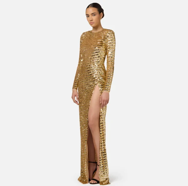 Elisabetta Franchi Abiti Red Carpet | Red Carpet^Abito red carpet in tulle ricamato con paillettes con cut-out Gold