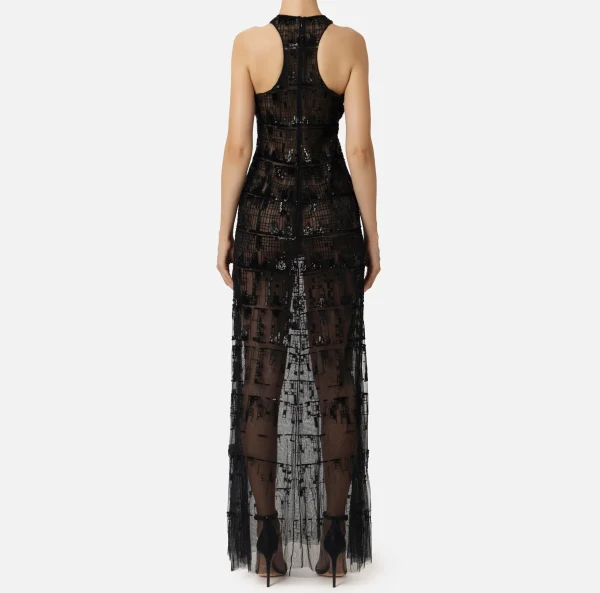Elisabetta Franchi Abiti | Abiti Red Carpet^Abito red carpet in tulle ricamato con paillettes pixel Nero