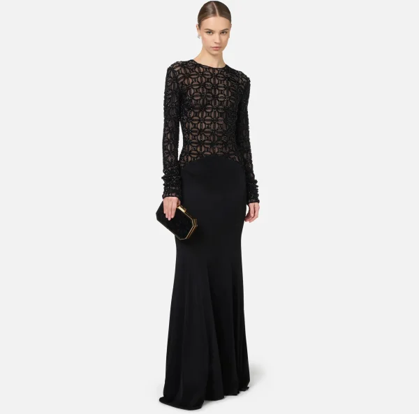 Elisabetta Franchi Abiti Red Carpet | Red Carpet^Abito red carpet in tulle flock ricamato Nero
