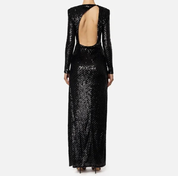 Elisabetta Franchi Abiti Red Carpet | Red Carpet^Abito red carpet in tulle ricamato con paillettes con cut-out Nero