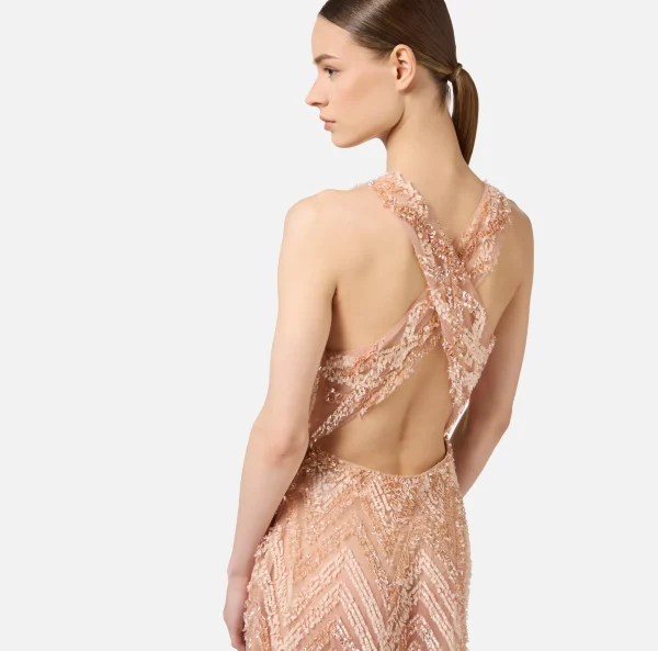 Elisabetta Franchi Abiti Red Carpet | Red Carpet^Abito red carpet in tulle con ricamo paillettes chevron Cipria
