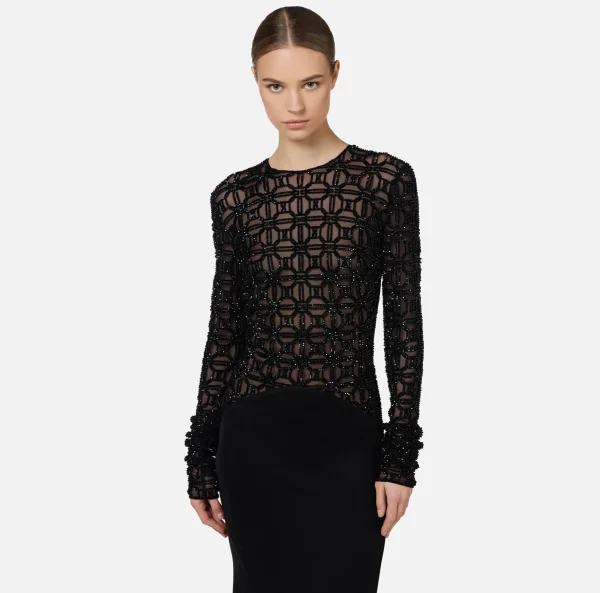 Elisabetta Franchi Abiti Red Carpet | Red Carpet^Abito red carpet in tulle flock ricamato Nero