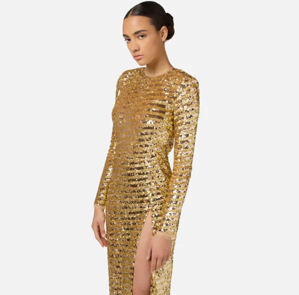 Elisabetta Franchi Abiti Red Carpet | Red Carpet^Abito red carpet in tulle ricamato con paillettes con cut-out Gold