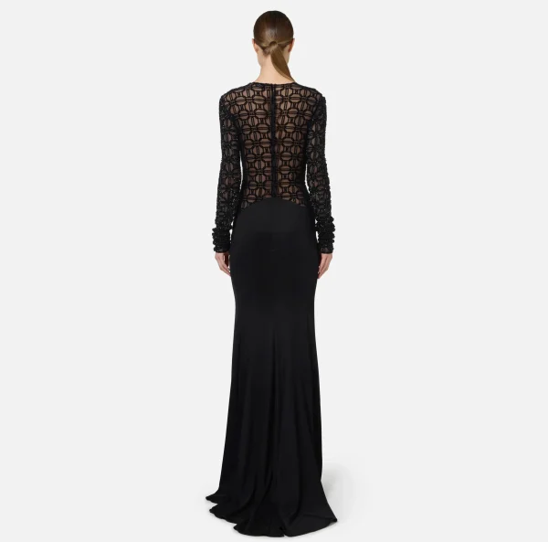 Elisabetta Franchi Abiti Red Carpet | Red Carpet^Abito red carpet in tulle flock ricamato Nero