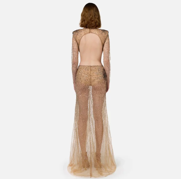 Elisabetta Franchi Abiti Red Carpet | Red Carpet^Abito red carpet in tulle stretch ricamato con paillettes fireworks Nero