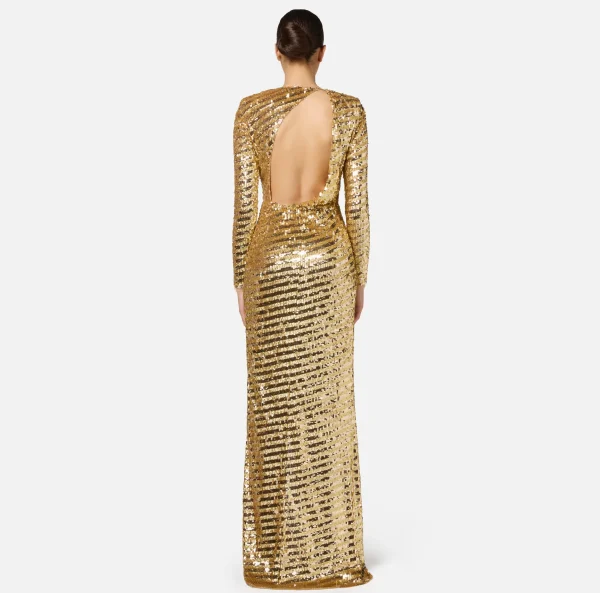 Elisabetta Franchi Abiti Red Carpet | Red Carpet^Abito red carpet in tulle ricamato con paillettes con cut-out Gold