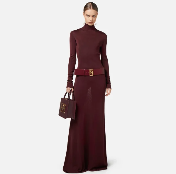 Elisabetta Franchi Abiti In Maglia | Abiti Red Carpet^Abito red carpet in viscosa lucida con cintura RougeNoir