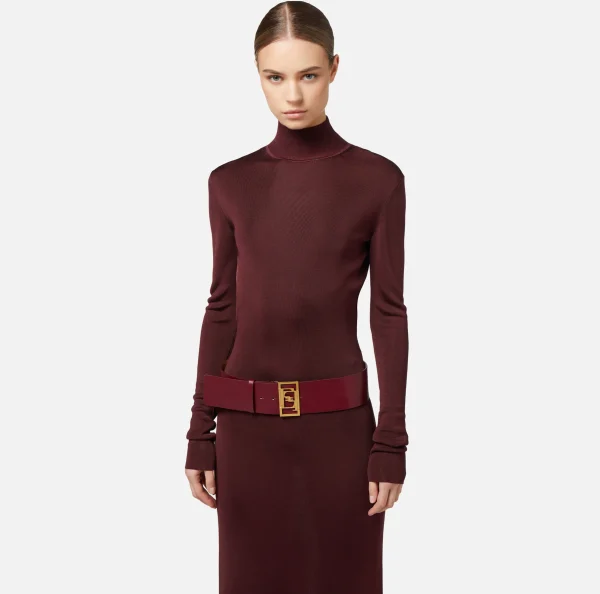 Elisabetta Franchi Abiti In Maglia | Abiti Red Carpet^Abito red carpet in viscosa lucida con cintura RougeNoir