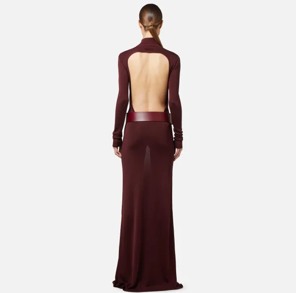 Elisabetta Franchi Abiti In Maglia | Abiti Red Carpet^Abito red carpet in viscosa lucida con cintura RougeNoir
