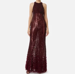 Elisabetta Franchi Red Carpet | Abiti Red Carpet^Abito red carpet ricamato con frange d'organza RougeNoir