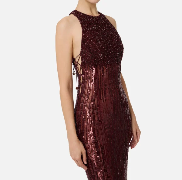 Elisabetta Franchi Red Carpet | Abiti Red Carpet^Abito red carpet ricamato con frange d'organza RougeNoir