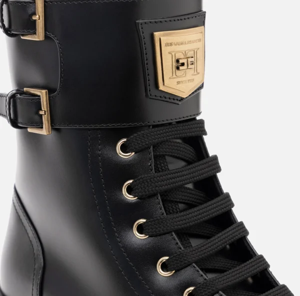 Elisabetta Franchi Stivali^Anfibio in pelle con placca logo Nero