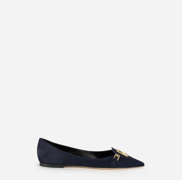 Elisabetta Franchi Sneakers E Scarpe Basse^Ballerina in camoscio con patta scudetto Navy