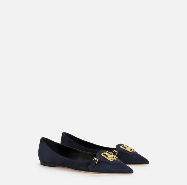 Elisabetta Franchi Sneakers E Scarpe Basse^Ballerina in camoscio con patta scudetto Navy