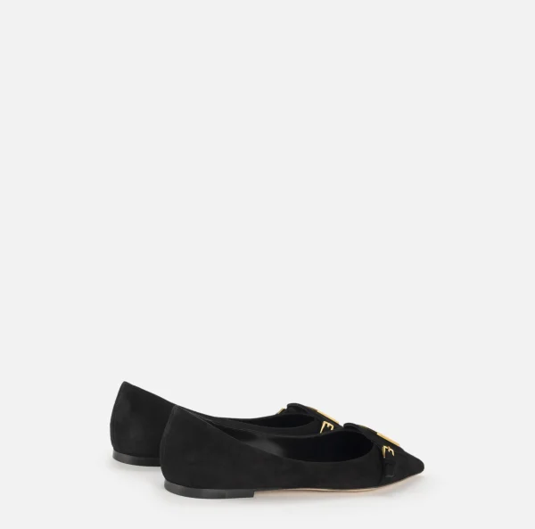 Elisabetta Franchi Sneakers E Scarpe Basse^Ballerina in camoscio con patta scudetto Nero