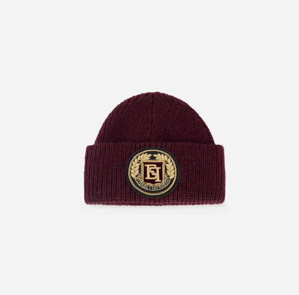 Elisabetta Franchi Cappelli E Guanti^Beanie in lana con patch logo RougeNoir